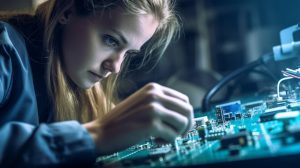 Engineer examining CircuitBoard