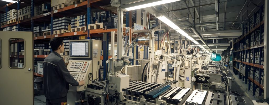 Man Working on a Machine in a Factory