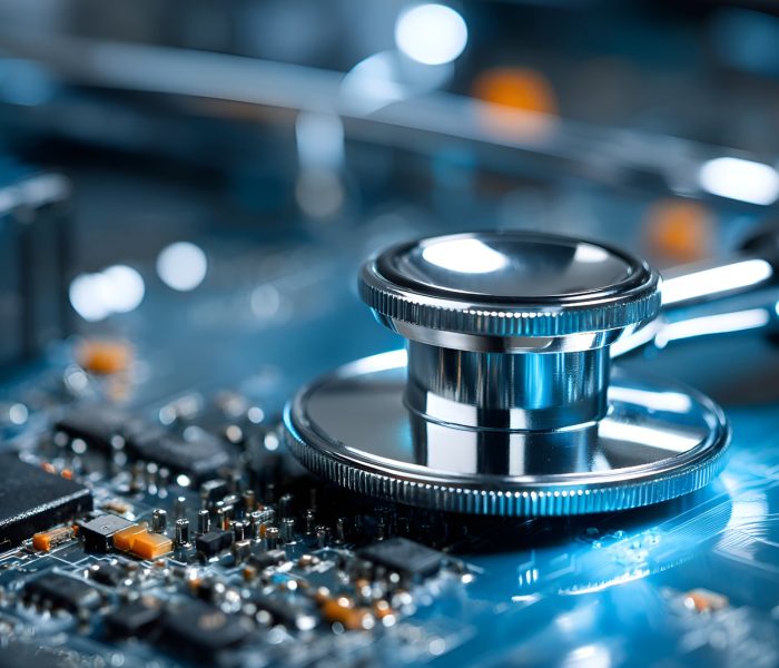 Stethoscope checking health of electronic circuit board
